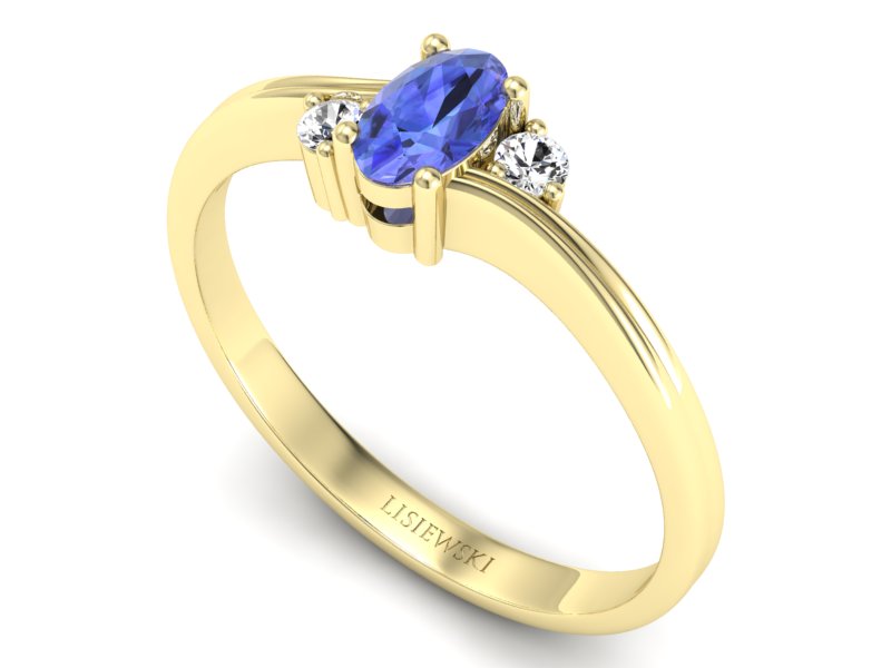 Pierścionek z tanzanitem i brylantami żółte złoto - P15276zt — zdjęcie 3