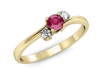 Złoty pierścionek z rubinem i brylantami - P15277zr - 1