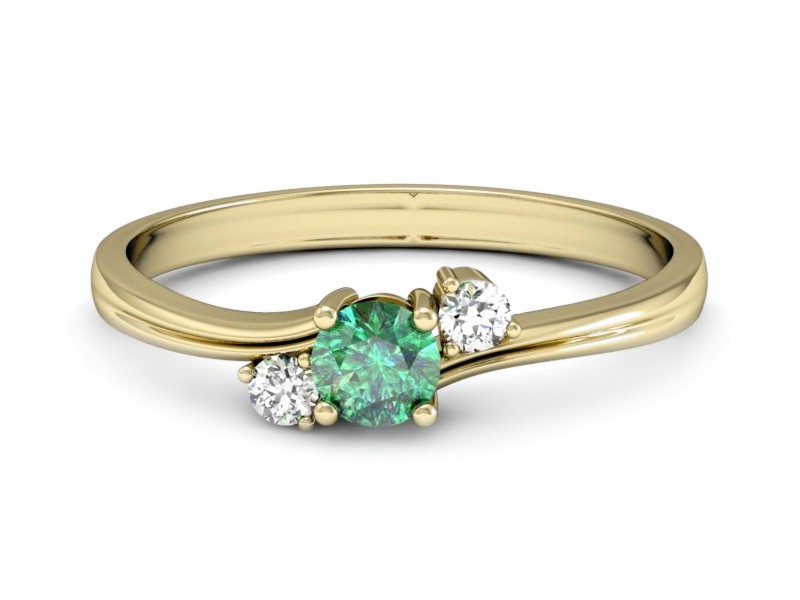 Złoty pierścionek ze szmaragdem i brylantami - P15277zszm — zdjęcie 2