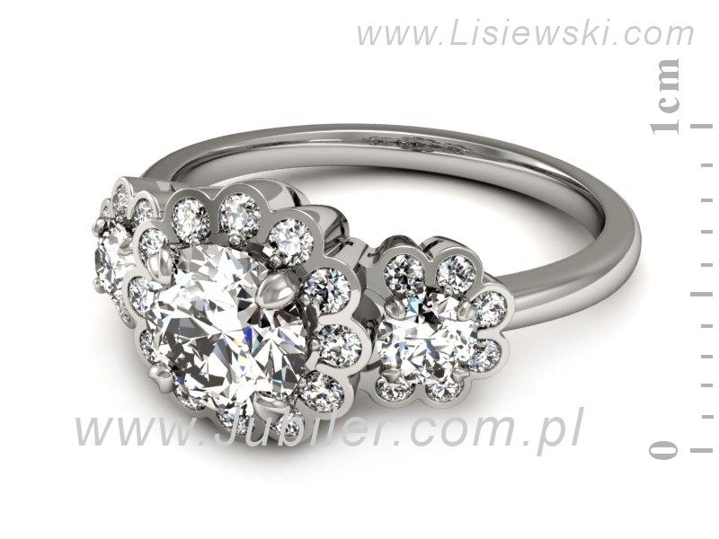 Złoty pierścionek z brylantami białe złoto - P15278b — zdjęcie 2