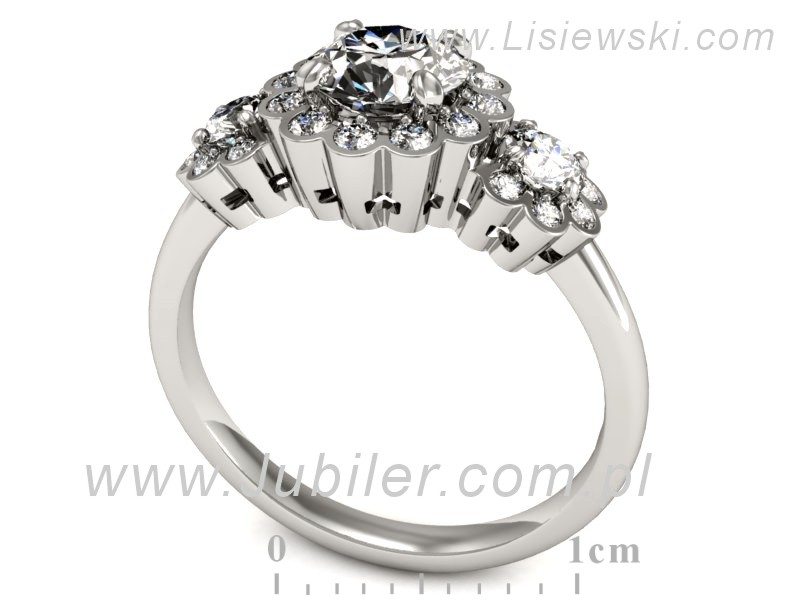 Złoty pierścionek z brylantami białe złoto - P15278b — zdjęcie 3