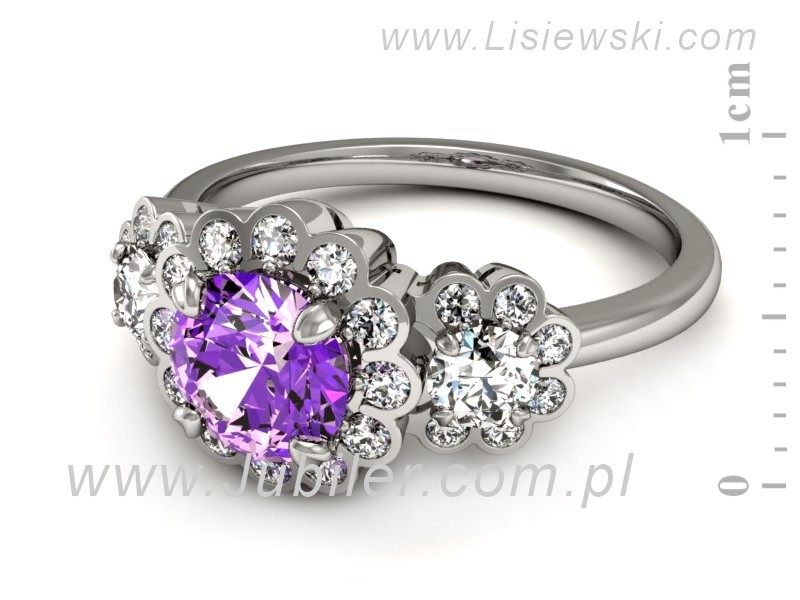Złoty pierścionek z ametystem i brylantami - P15278bam — zdjęcie 2