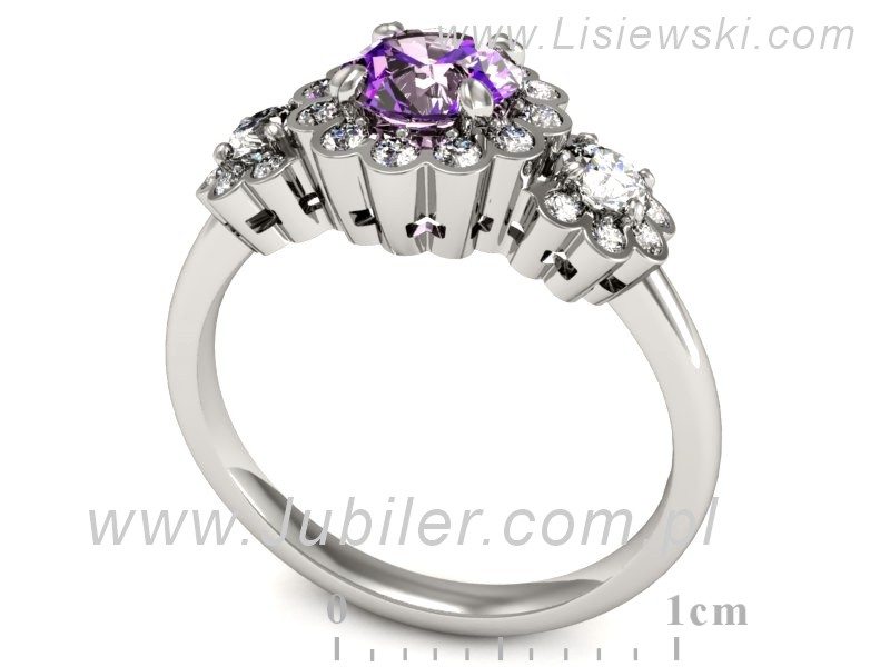 Złoty pierścionek z ametystem i brylantami - P15278bam — zdjęcie 3