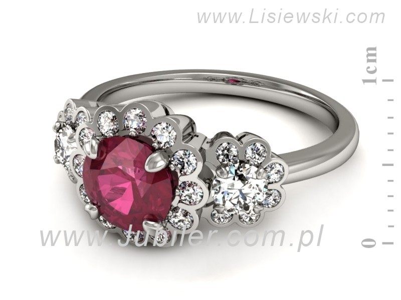 Pierścionek z rubinem i brylantami białe złoto - P15278br — zdjęcie 2