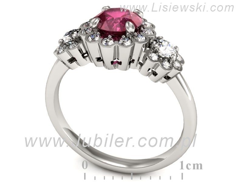 Pierścionek z rubinem i brylantami białe złoto - P15278br — zdjęcie 3