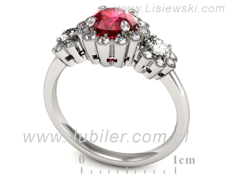 Pierścionek z rubinem i brylantami białe złoto - P15278br1 — zdjęcie 3