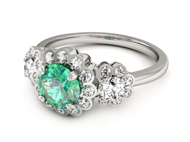 Złoty pierścionek ze szmaragdem i brylantami - P15278bsm — zdjęcie 2