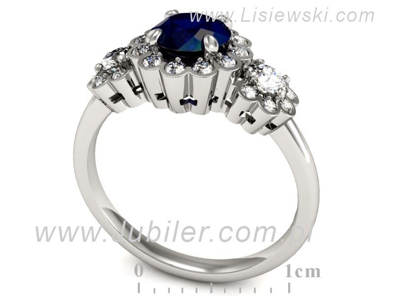 Pierścionek z szafirem i brylantami białe złoto - P15278bsz — zdjęcie 3