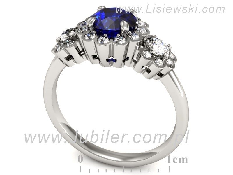 Pierścionek z szafirem i brylantami białe złoto - P15278bszc — zdjęcie 3
