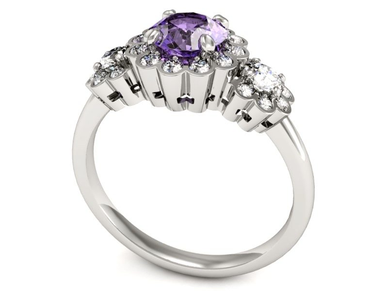 Pierścionek z tanzanitem białe złoto z brylantami - P15278bt — zdjęcie 3