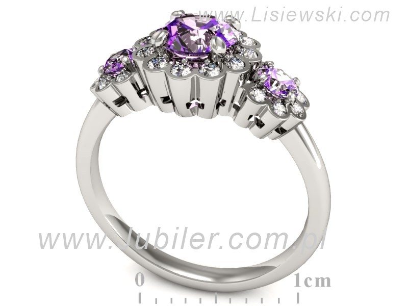 Złoty pierścionek z ametystami i brylantami - P15278bvam — zdjęcie 3