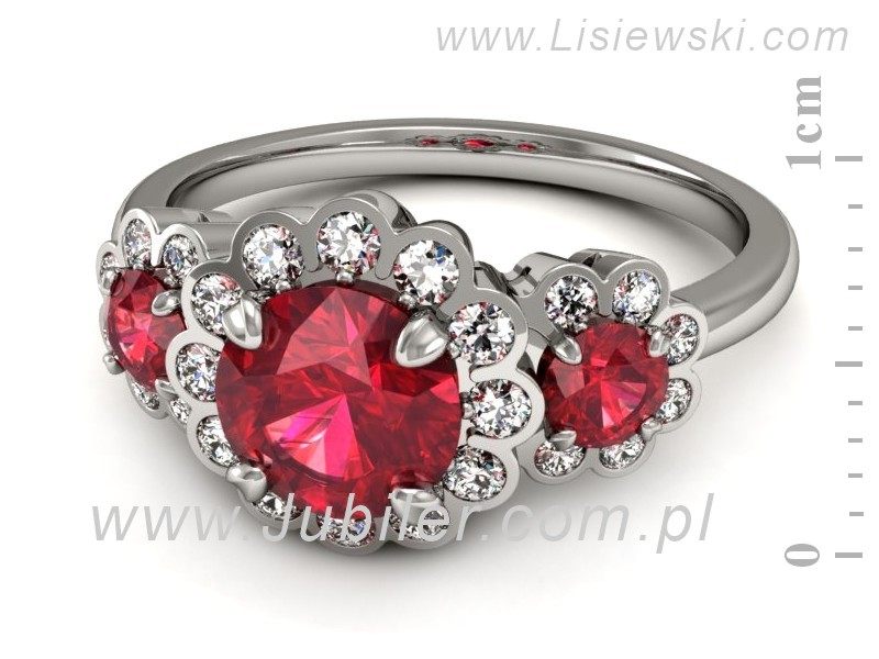 Złoty pierścionek z rubinami i brylantami - P15278bvr1 — zdjęcie 2