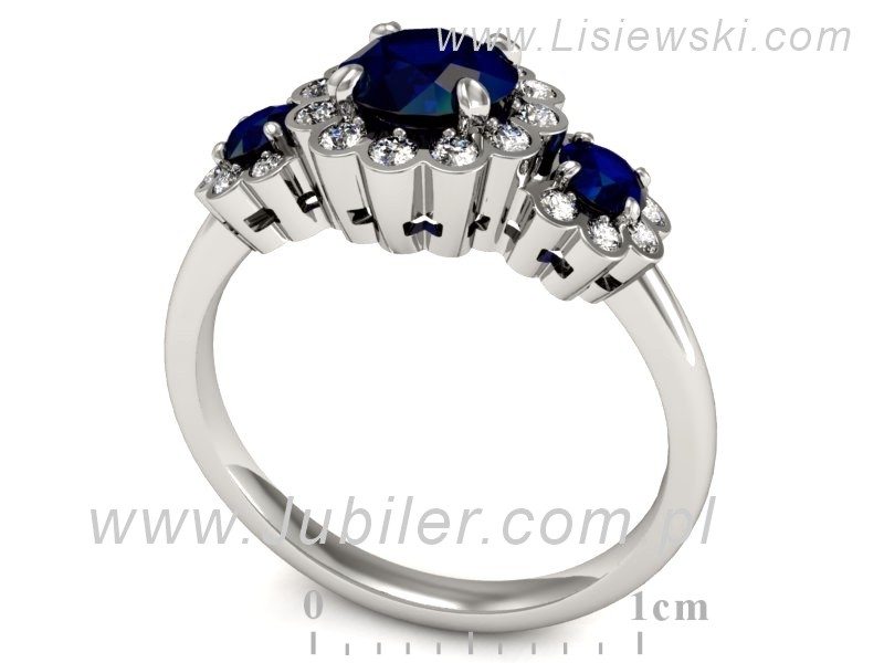 Złoty pierścionek z szafirami i brylantami - P15278bvsz — zdjęcie 3