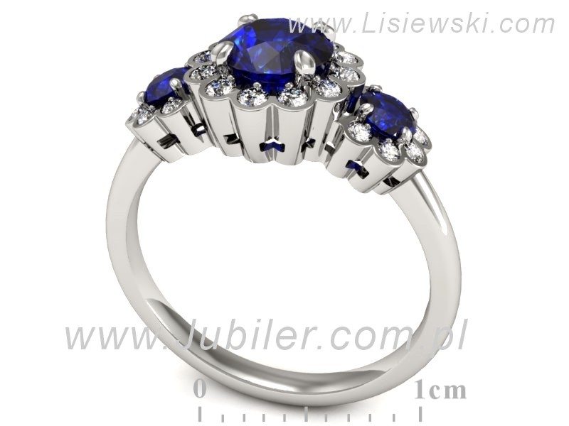 Złoty pierścionek z szafirami i brylantami - P15278bvszc — zdjęcie 3