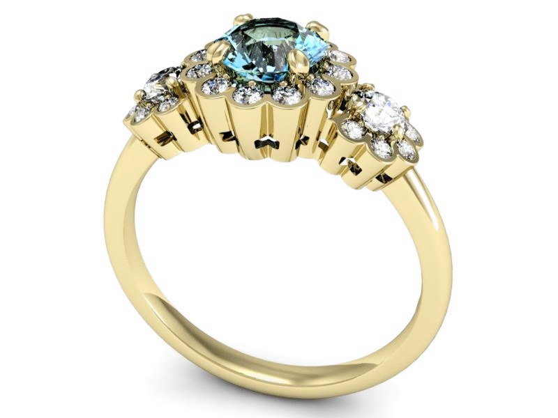 Pierścionek z topazem i brylantami żółte złoto - P15278za — zdjęcie 3