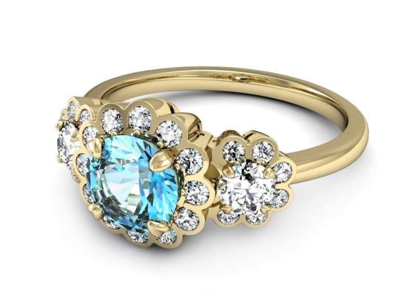 Pierścionek z topazem i brylantami żółte złoto - P15278za — zdjęcie 2