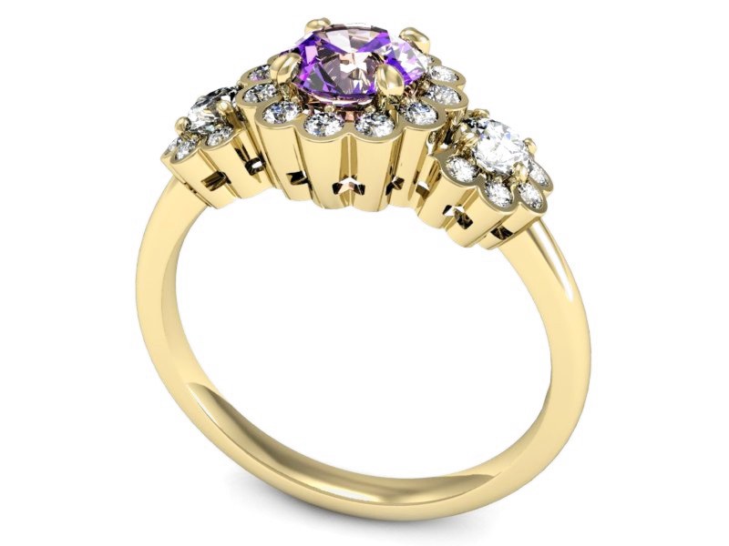 Pierścionek ametyst i brylanty żółte złoto - P15278zam — zdjęcie 3