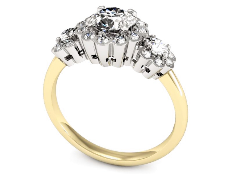 Pierścionek z diamentami żółte i białe złoto - P15278zb — zdjęcie 3