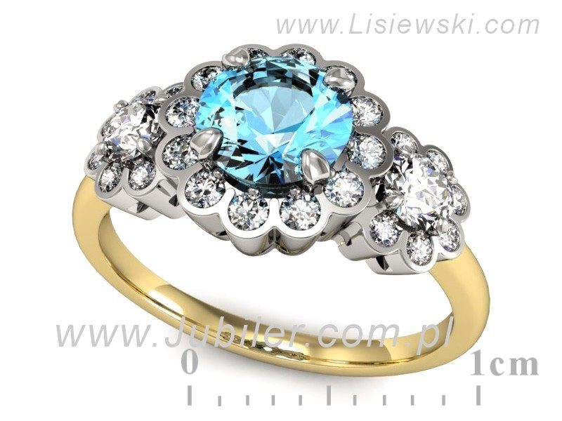 Pierścionek topaz i brylanty białe i żółte złoto próba 585 - P15278zba - 1