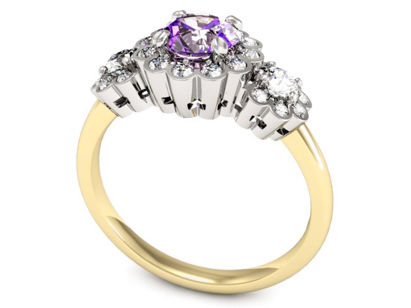 Złoty pierścionek ametyst brylanty złoto - P15278zbam — zdjęcie 3