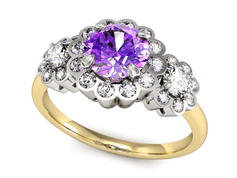 Złoty pierścionek ametyst brylanty złoto - P15278zbam