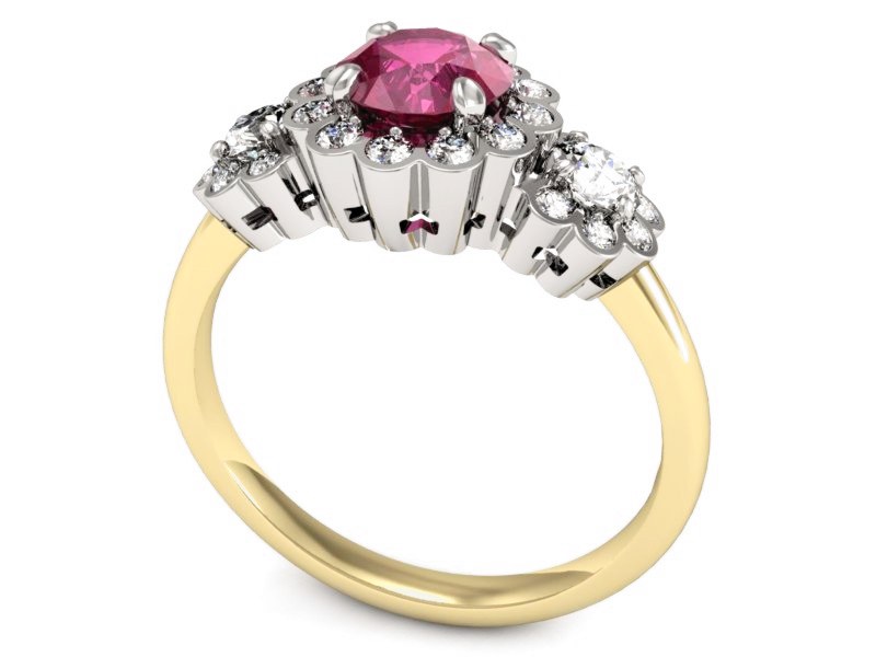 Pierścionek z rubinem i diamentami - P15278zbr — zdjęcie 3