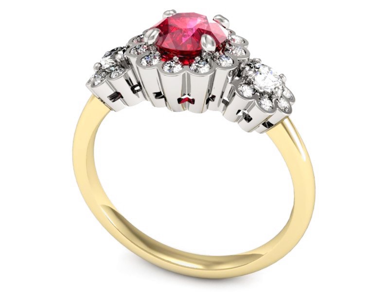 Pierścionek z rubinem i diamentami - P15278zbr1 — zdjęcie 3
