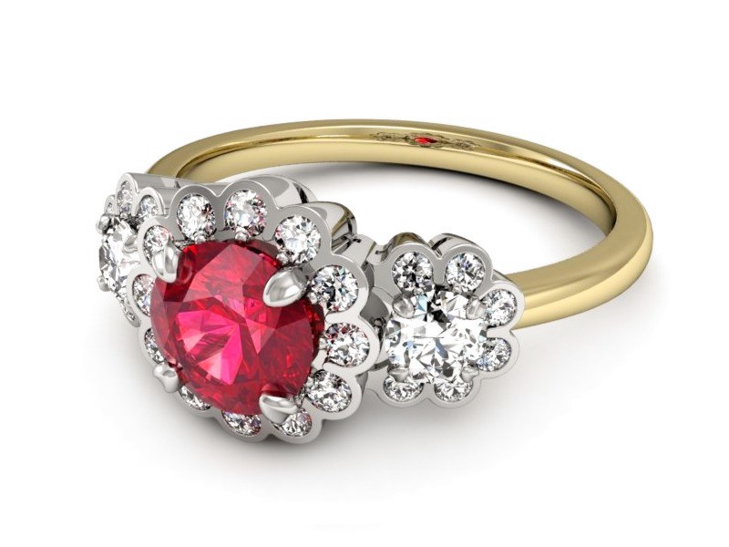 Pierścionek z rubinem i diamentami - P15278zbr1 — zdjęcie 2