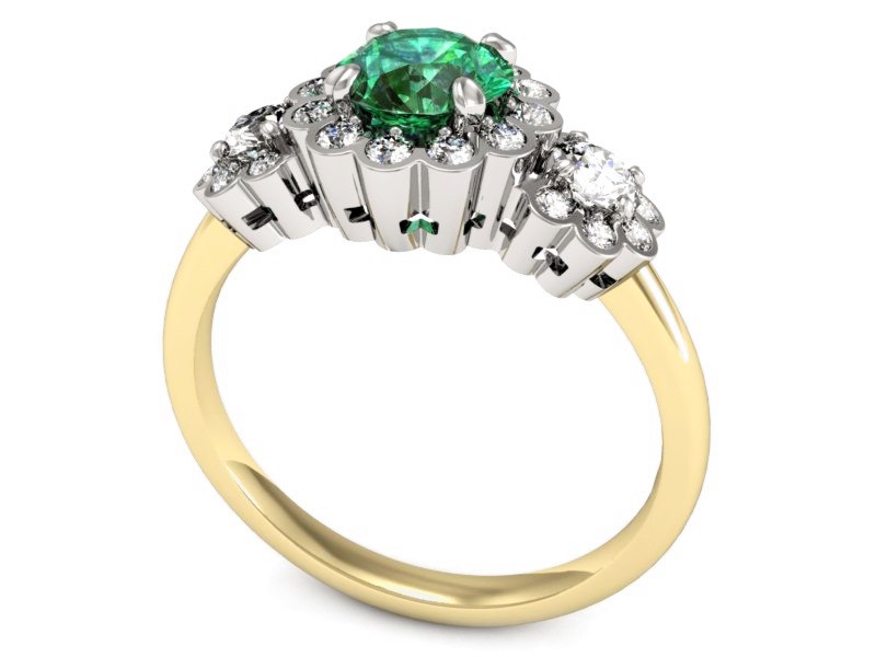 Pierścionek ze szmaragdem i diamentem - P15278zbsm — zdjęcie 3