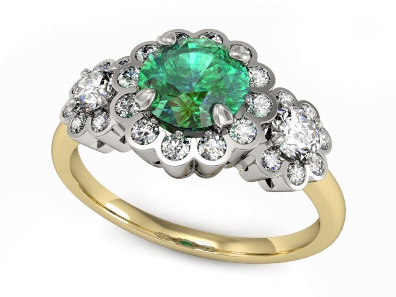 Pierścionek ze szmaragdem i diamentem - P15278zbsm