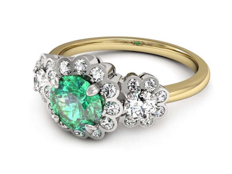 Pierścionek ze szmaragdem i diamentem - P15278zbsm — zdjęcie 2