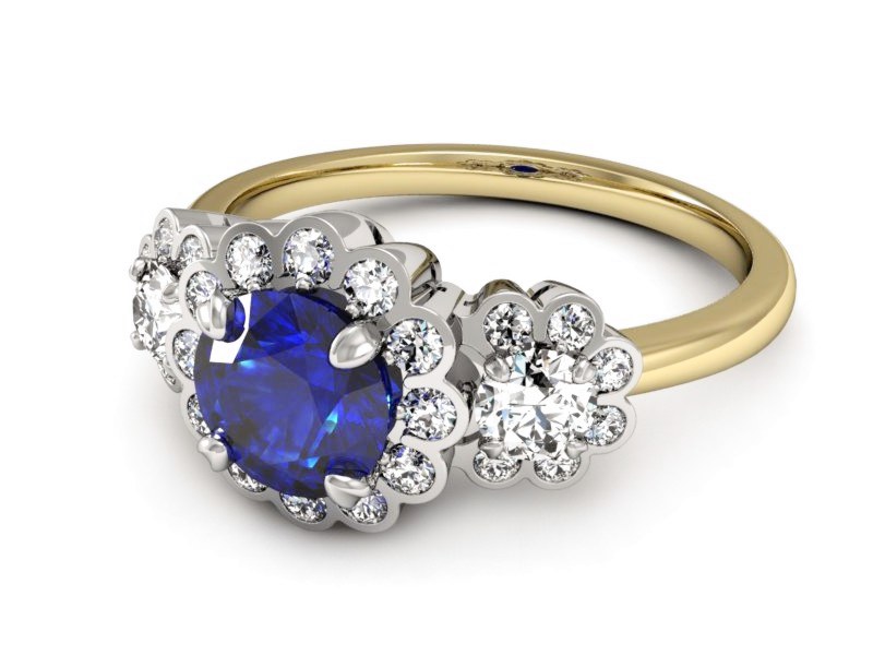 Pierścionek szafirem i brylantami - P15278zbszc — zdjęcie 2