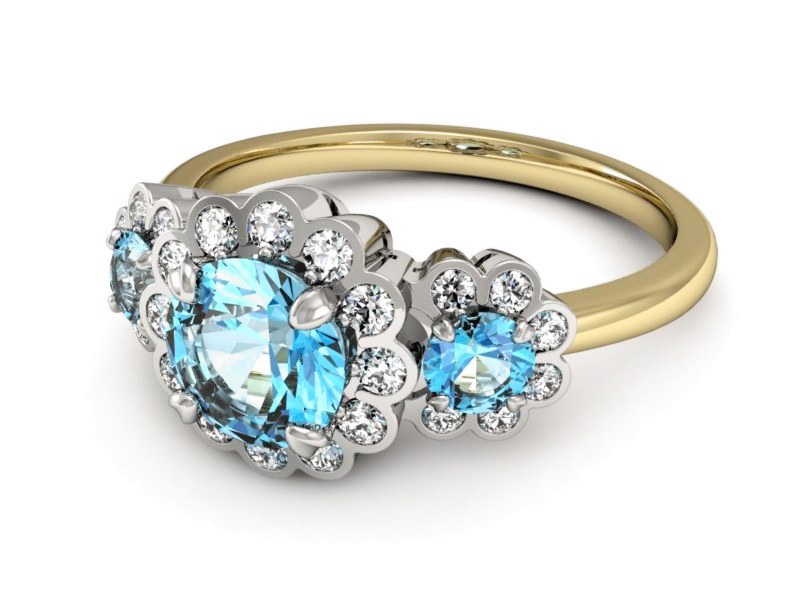 Pierścionek z topazami i diamentami - P15278zbva — zdjęcie 2