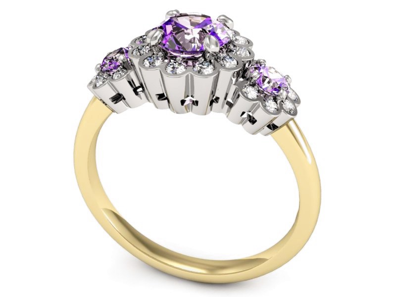 Pierścionek ametysty brylanty złoto - P15278zbvam — zdjęcie 3