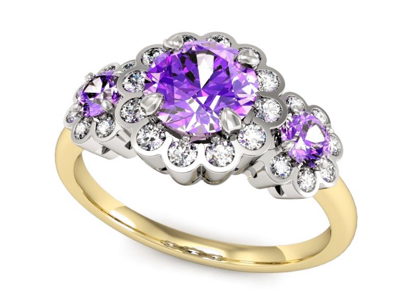 Pierścionek ametysty brylanty złoto - P15278zbvam