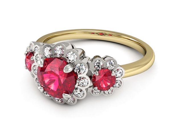 Pierścionek z rubinami i diamentami złoto 585 - P15278zbvr1