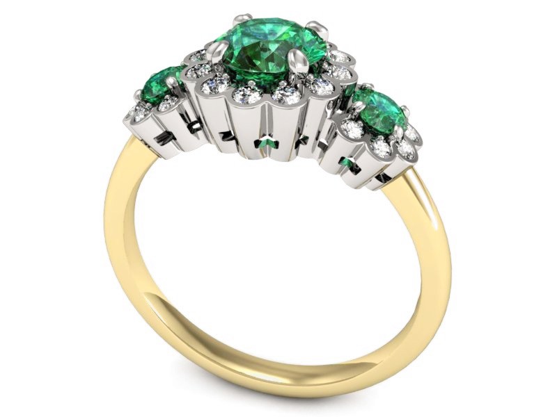 Złoty pierścionek z brylantami i szmaragdami - P15278zbvsm — zdjęcie 3