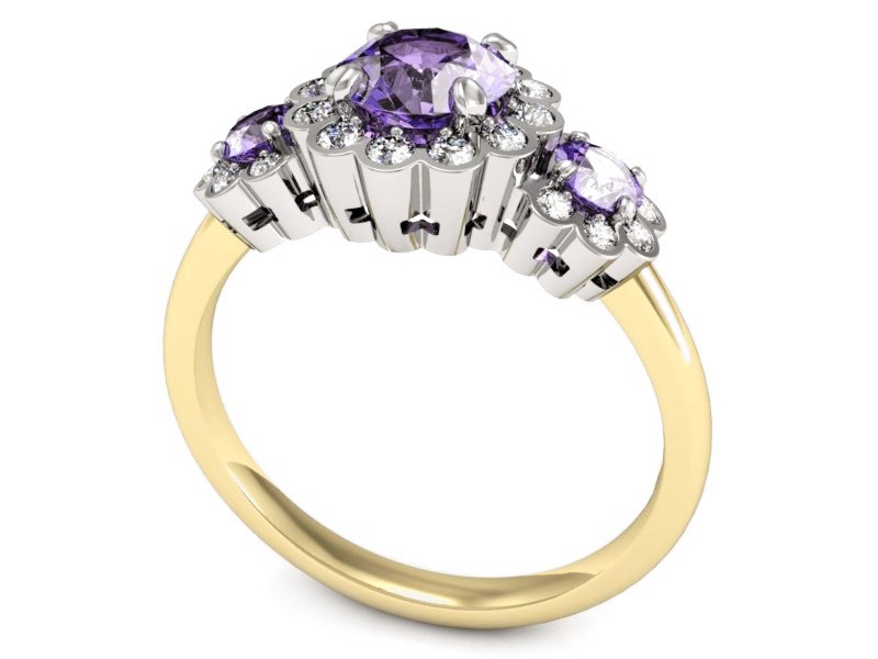 Złoty pierścionek tanzanit i brylanty - P15278zbvt — zdjęcie 3