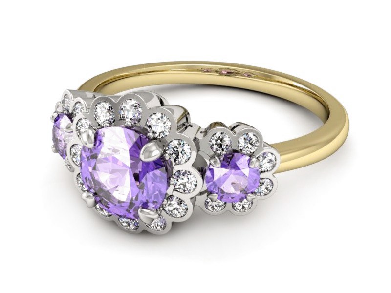 Złoty pierścionek tanzanit i brylanty - P15278zbvt — zdjęcie 2