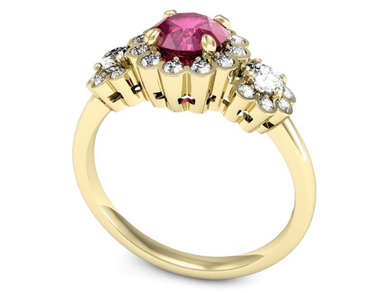 Złoty pierścionek z rubinem i brylantami - P15278zr — zdjęcie 3