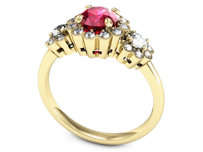 Pierścionek z rubinem i brylantami żółte złoto - P15278zr1 — zdjęcie 3