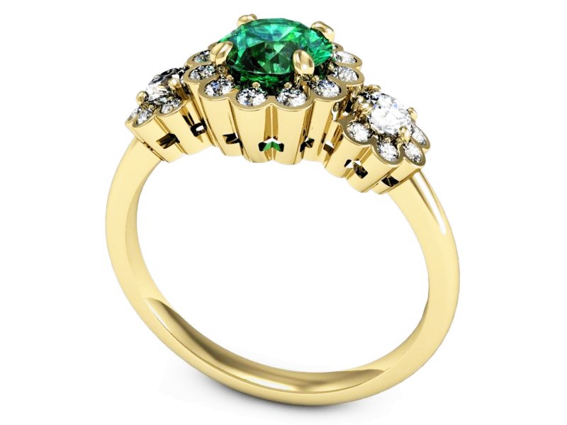 Złoty pierścionek ze szmaragdem i diamentami - P15278zsm — zdjęcie 3
