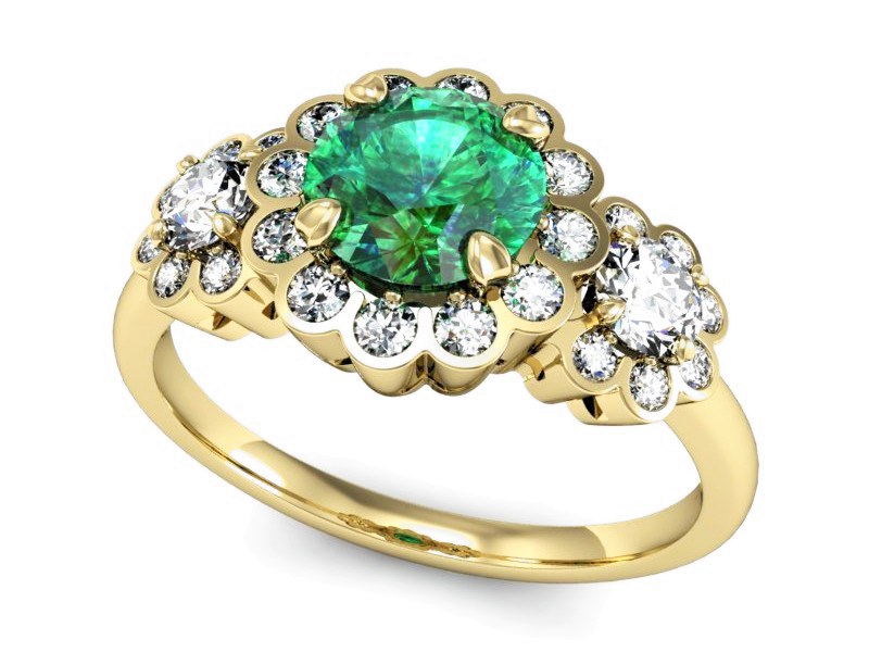 Złoty pierścionek ze szmaragdem i diamentami - P15278zsm
