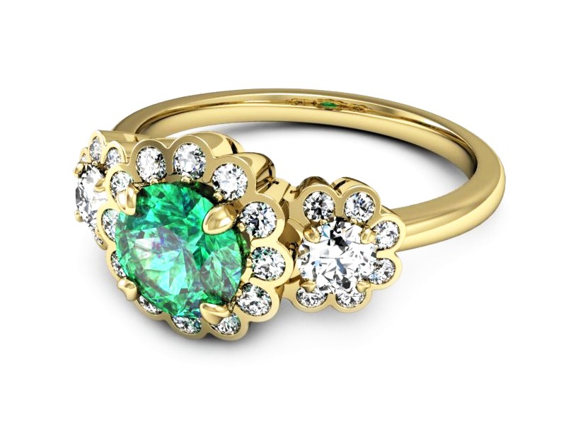 Złoty pierścionek ze szmaragdem i diamentami - P15278zsm — zdjęcie 2