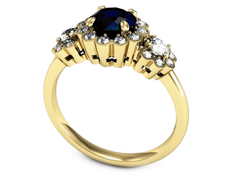 Pierścionek z szafirem i brylantami żółte złoto - P15278zsz — zdjęcie 3