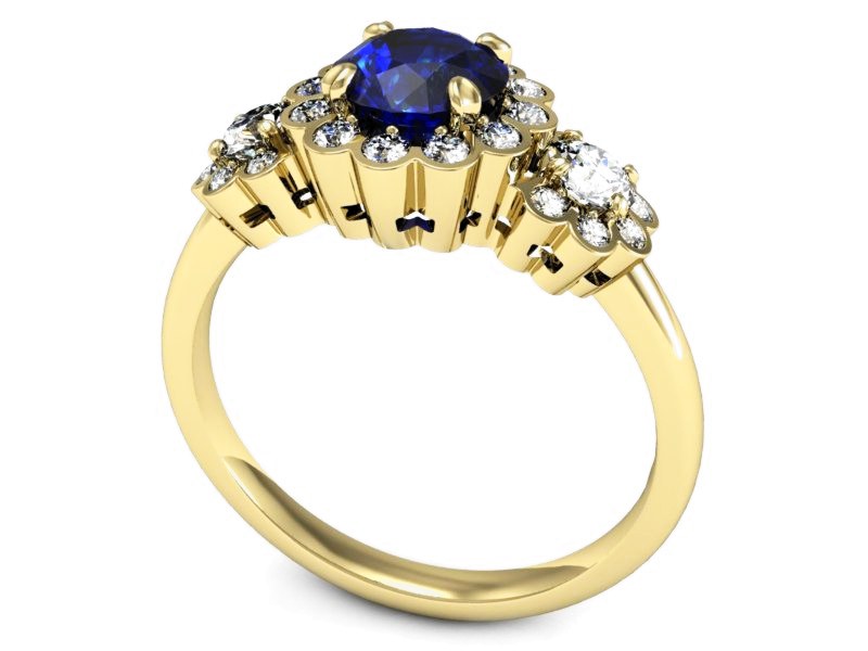 Złoty pierścionek z szafirem i brylantami - P15278zszc — zdjęcie 3