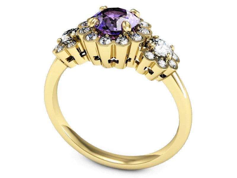 Pierścionek z tanzanitem i brylantami żółte złoto - P15278zt — zdjęcie 3