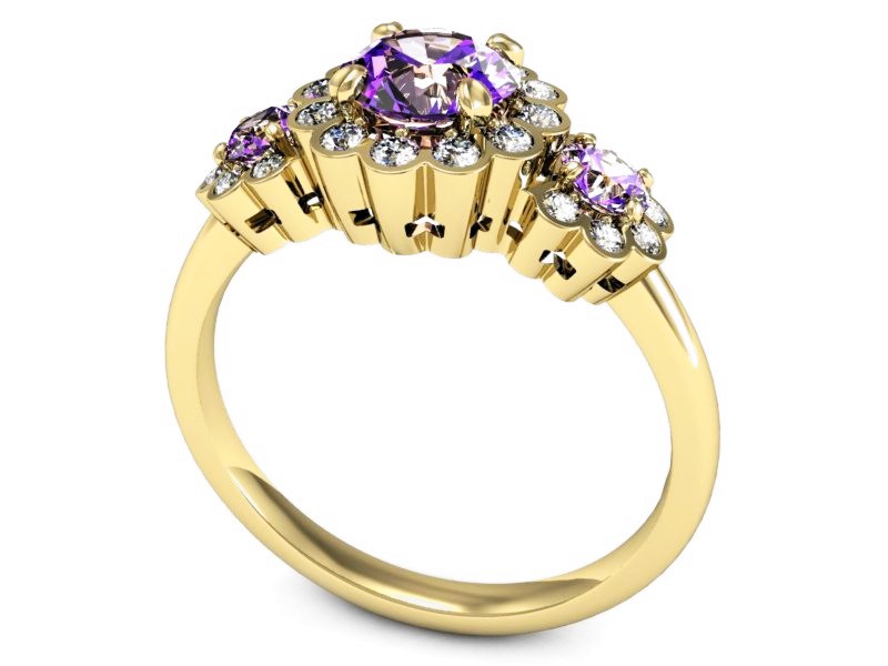Pierścionek z ametystami brylanty żółte złoto - P15278zvam — zdjęcie 3