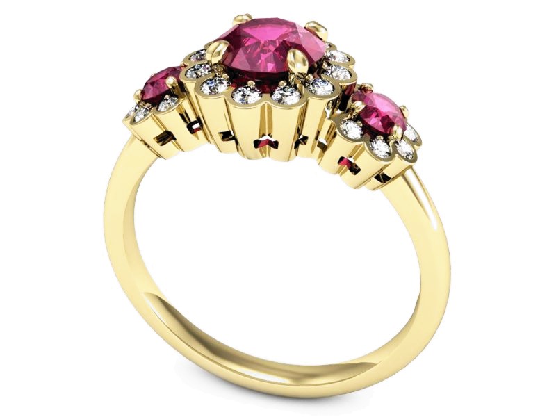 Pierścionek z rubinami i brylantami żółte złoto - P15278zvr — zdjęcie 3