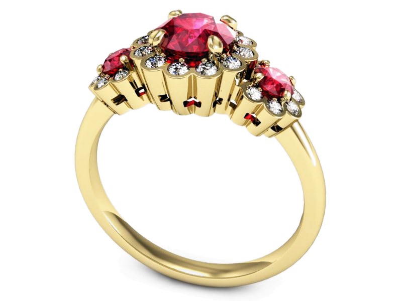Pierścionek z rubinami i brylantami żółte złoto - P15278zvr1 — zdjęcie 3